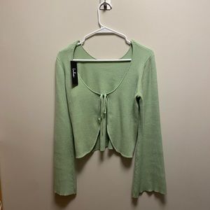 Lulus Never Worn Sage Green Tie-Front Cardigan